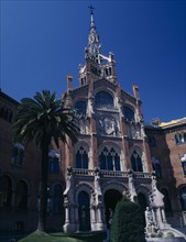 SPAIN, Catalonia, Barcelona, Hospital de Sant Pau designed by Domenech I Montaner.  Ornately carved