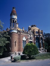 SPAIN, Catalonia, Barcelona, "Hospital de Sant Pau designed by Domenech I Montaner.  Ornate facade