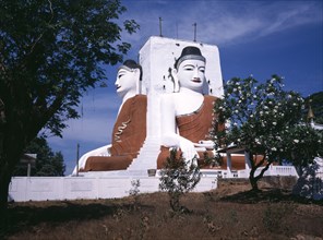 MYANMAR, Pegu, "Kyaik Pun, two seated Buddhas. "