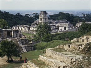 MEXICO, Chiapas State, Palenque, "View over ruins towards the tower of the Palace in Palenque