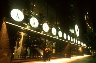USA, New York , Manhattan, Tourneau Store on West 57th Street at night with row of illuminated