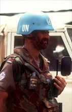 CAMBODIA, Thmar Pouk, UN soldier in the contested North West.  Head and shoulders in profile to the