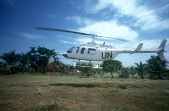 CAMBODIA, Crey Thom, UN Jet Ranger CV4 helicopter.