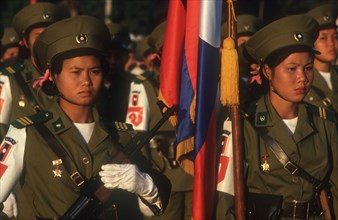 LAOS, Military, Women’s army in the Fifth Anniversary Parade.