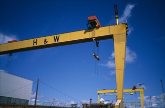 IRELAND, North, Belfast, "The famous Harland & Wolf shipyard cranes, once the largest in europe."