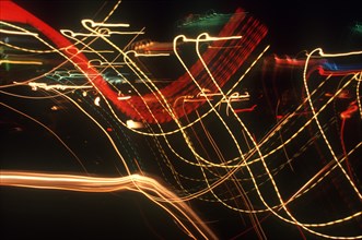 VIETNAM, Ho Chi Minh City, Abstract view of coloured light trails at  night.