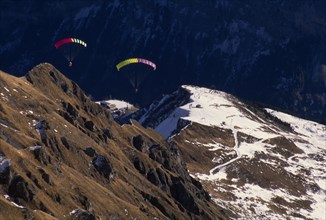 SPORT, Air, Parasailing, Two parasailers on Schilthorn mountain Switzerland
