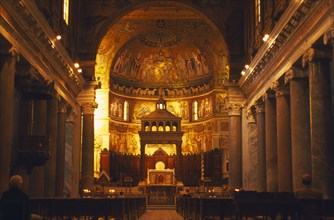 ITALY, Lazio, Rome, "Santa Maria in Trastevere, interior view of the apse with painted walls and