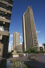 ENGLAND, London, "Barbican Housing Complex, high rise residential buildings, built in the 1960s."