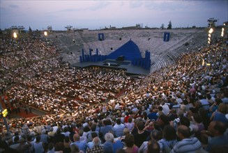ITALY, Veneto , Verona, "The Arena, Roman amphitheatre.  View over seated crowds towards central