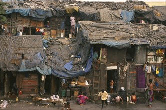 INDIA, Maharashtra, Mumbai , Slum housing.