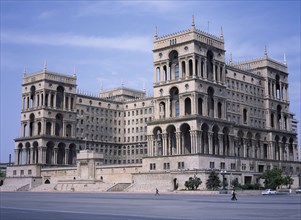 AZERBAIJAN, Baku, "Government House exterior, seen across empty road."