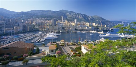 MONACO, Monte Carlo, View over town and port.