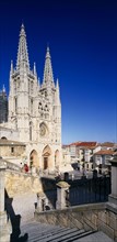 SPAIN, Castilla Y Leon , Burgos Province, Cathedral.  View from flight of stone steps in the