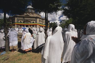 ETHIOPIA, Addis Ababa, "St George Church, Kidus Giorgis, the principle church in Addis Ababa draped