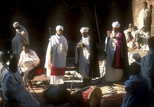 ETHIOPIA, Wolo Province, Lalibela, All night religious ceremony held on the night of a full moon.