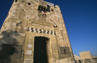 SYRIA, North, Halab, "The Citadel. Monumental gateway, facade of crenellated tower with arrow slits