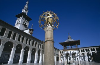 SYRIA, South, Damascus, "The Umayyad Mosque.  Lantern holder with ablutions fountain, Minaret of