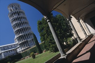 ITALY, Tuscany, Pisa, "Angled view of the Leaning Tower, viewed from the grounds of the Museo del