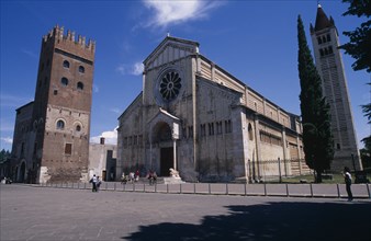 ITALY, Veneto, Verona, "Basilica di San Zeno Maggiore, exterior between bell tower on the right and