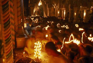INDIA, Utter Pradesh, Vrindaven, "Dirwali festival, crowds of worshippers holding candles with