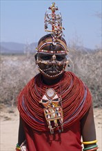 KENYA, Samburu, People, Samburu woman in traditional pre-nuptial dress and jewellery.