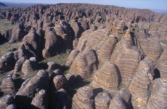 AUSTRALIA, Western Australia, Bungle Bungles, View over rounded rock towers striped in alternate