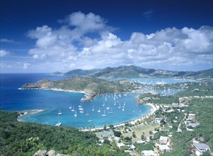 WEST INDIES, Antigua, Shirley Heights, View from Shirley heights over Falmouth and English Harbours