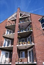 ARCHITECTURE, Housing, Flats, Balconies of newly built apartments erected on brown field site of