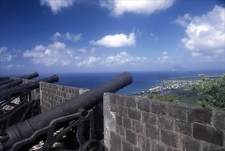 WEST INDIES, St Kitts, Brimstone Hill Fort, View of coastline from the top of the fortified wall