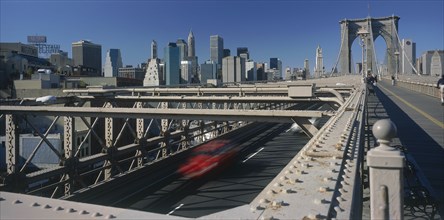USA, New York State, New York, Lower Manhattan.  Post September 11 skyline from Brooklyn Bridge