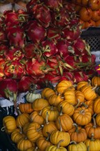 THAILAND, North, Chiang Mai, Wholesale Food Market.  Squash and Dragon fruit displayed on market