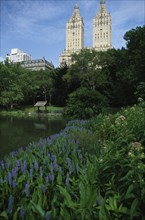 USA, New York , New York City, Twin towers of San Remo apartments seen from Central Park
