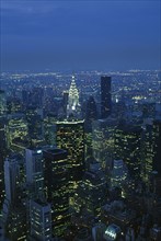 USA, New York , New York City, View over Mid Manhattan and the Chrysler building illuminated at
