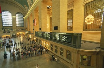 USA, New York, New York City, View over Grand Central Station with queues of people at the ticket