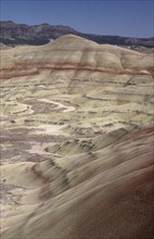 USA, Oregon, John Day Fossil Beds. View over multicoloured striped hills