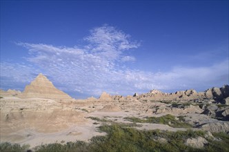 USA, South Dakota, Badlands National Park, Barren landscape with pyramid rock formations