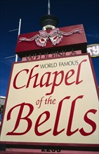 USA, Nevada, Las Vegas, World famous Chapel of the Bells wedding chapel sign