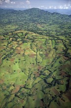 ETHIOPIA, South West, Agriculture, Aerial view over farmland. cultivated land