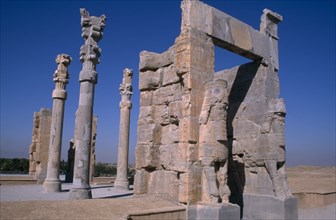 IRAN, South, Persepolis, Fifth century BC Archaemenid palace complex.  Gate of all Nations.  The