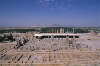 IRAN, South, Persepolis, Fifth century BC Archaemenid palace complex.  View over ruins from the
