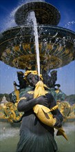 FRANCE, Ile de France, Paris, Place de La Concorde.  Detail of fountain with sculpted female figure