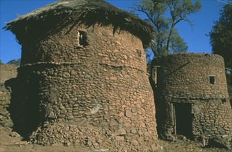 ETHIOPIA, Lalibela, "Original thatched mud brick round houses, now part of Unesco World Heritage