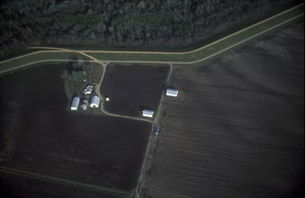 USA, Missouri, Belmont, Aerial view of levee flood defence