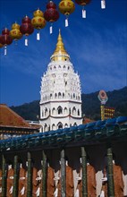 MALAYSIA, Penang, Kek Lok Si Temple, "Covered colonnade with line of standing Buddha figures and