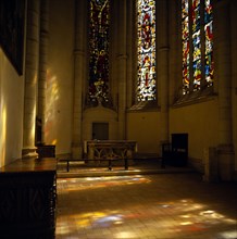 FRANCE, Loire Valley, Loir et Cher, Blois Chateau. The Chapel with reflections through stained