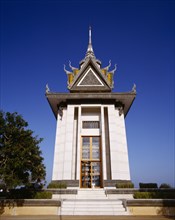 CAMBODIA, Choeung Ek, Choeung Ek Killing Fields.  Memorial Stupa erected in  1988 and containing