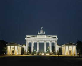 GERMANY, Berlin State, Berlin, Brandenburg Gate floodlit at night seen from the front