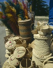 WEST INDIES , Puerto Rico, San Juan, Display of wicker baskets and coloured pampas grasses