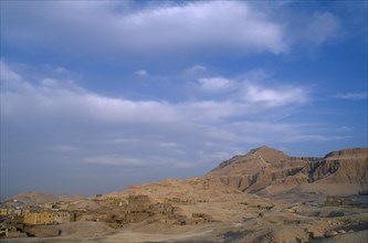 EGYPT, Upper Egypt, Old Qurna, General view of the village with the Tombs Of The Nobles on the